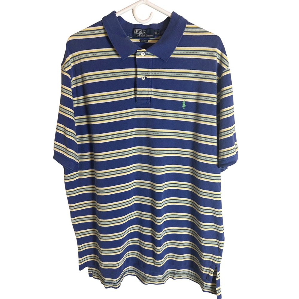 Polo by Ralph Lauren Polo Shirt Mens XXL Blue Striped Vintage Short Sleeve